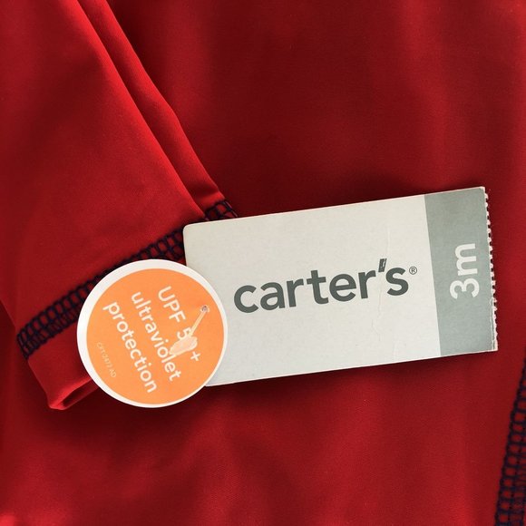 Carter's Baby Boy 2 Piece Swim Set, Red White Blue Trunks/Rash Guard Long Sleeve - Picture 9 of 11